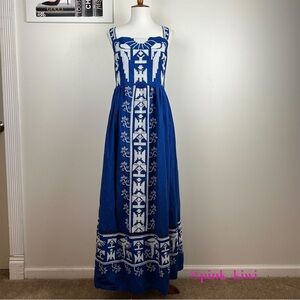 navy macaw embroidered maxi dress FARM Rio Women's Dotted Macaws Graphic Maxi Dress - Cream main image 0
